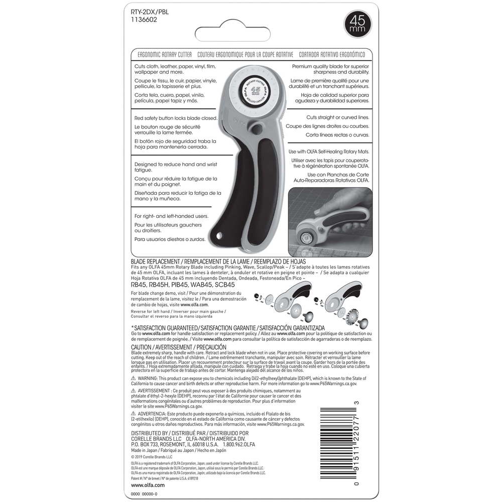 OLFA Ergonomic Rotary Cutter 45mm-Pacific Blue